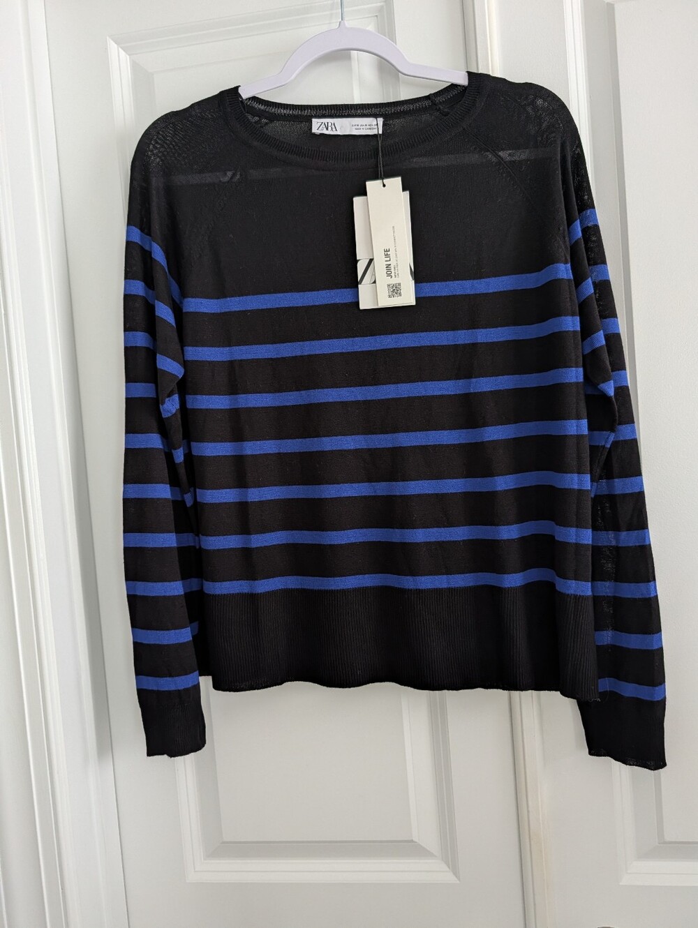 ZARA Black & Blue Striped Top NWT